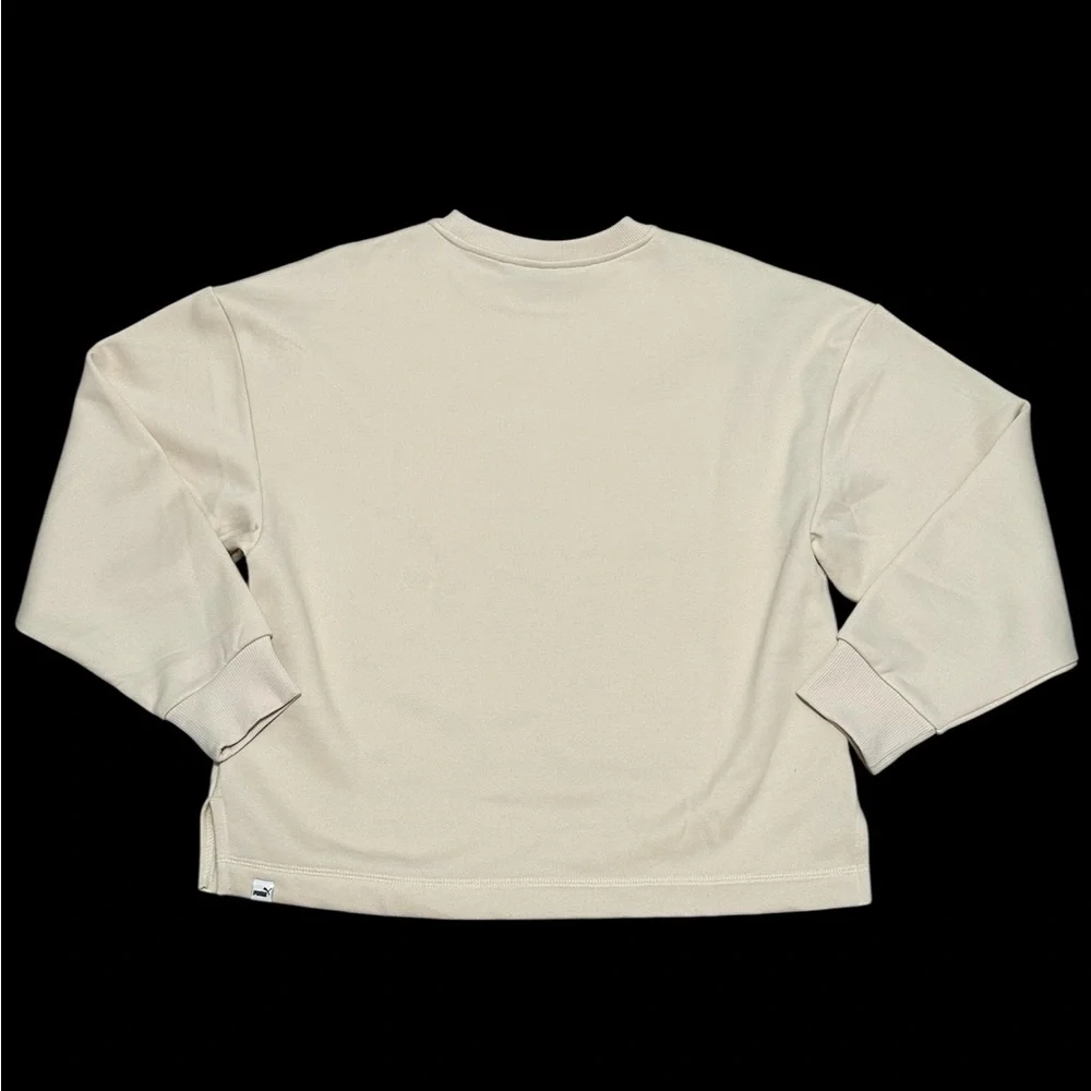 Women's PUMA Medium 8 10 Cream Fleece Sweatshirt Logo Crew Pullover Long Sleeve - Picture 5 of 12